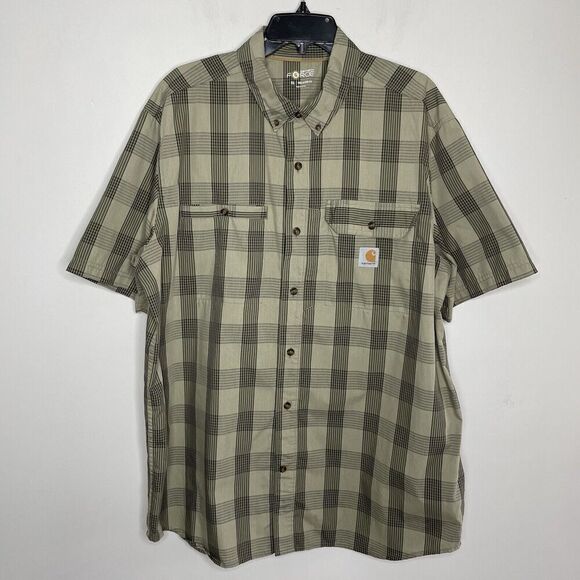 CARHARTT Force Ridgefield Shirt Men XL Olive Green Plaid Button Down Relaxed Fit - Picture 1 of 11